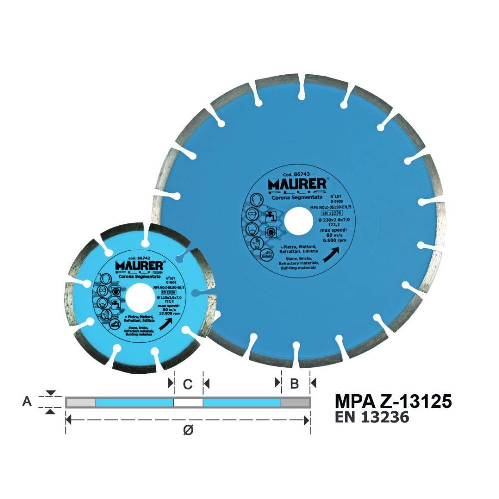 DISCO DIAMANTATO CON CORONA SEGMENTATA 230MM CF IN BLISTER - MAURER PLUS