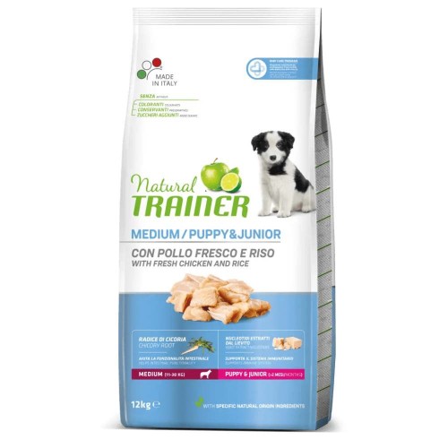 CROCCHETTE CANE MEDIUM PUPPY&JUNIOR CON POLLO 12 KG - NATURAL TRAINER