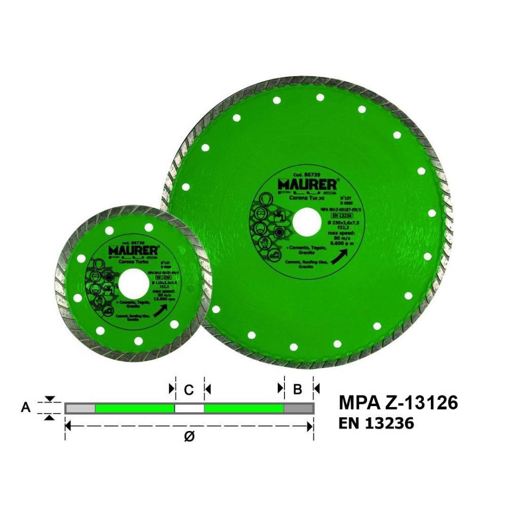 DISCO DIAMANTATO CON CORONA TURBO 230MM CF IN BLISTER - MAURER PLUS