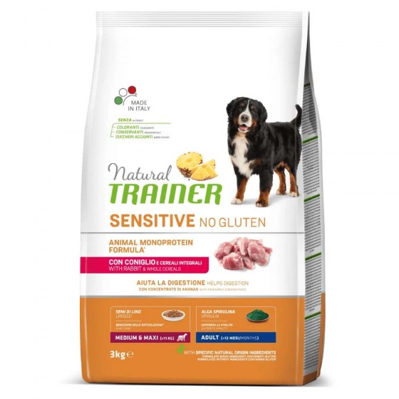 CROCCHETTE CANE SENSITIVE NO GLUTEN MEDIUM&MAXI ADULT CON CONIGLIO E CREALI INTEGRALI 3 KG - NATURAL TRAINER