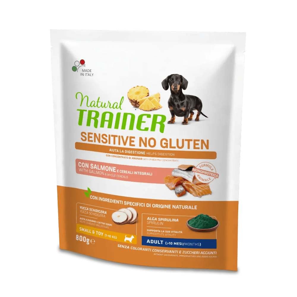 CROCCHETTE CANE SENSITIVE NO GLUTEN MINI ADULT CON SALMONE 800 GR - NATURAL TRAINER