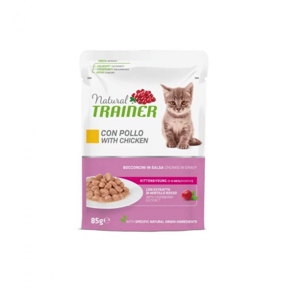 BOCCONCINI IN SALSA GATTO KITTEN&YOUNG CON POLLO 85 GR - NATURAL TRAINER