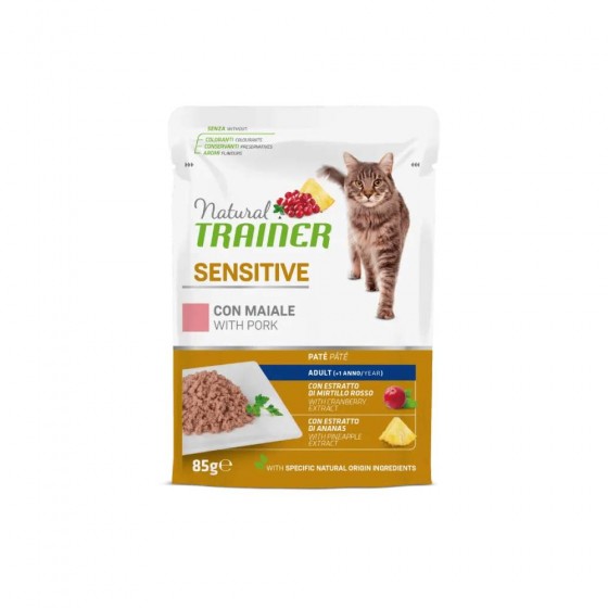 BOCCONCINI IN SALSA GATTO SENSITIVE ADULT CON MAIALE 85 GR - NATURAL TRAINER