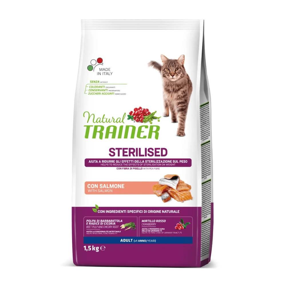 CROCCHETTE GATTO STERILISED ADULT CON SALMONE 1,5 KG - NATURAL TRAINER