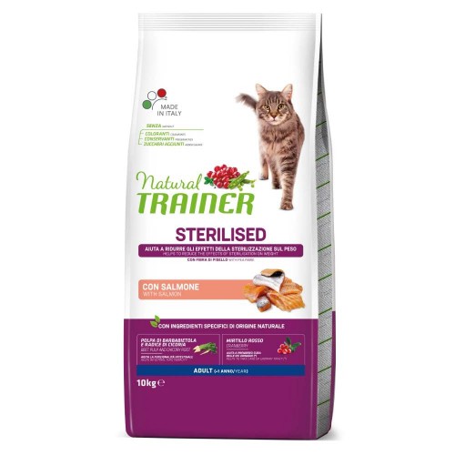 CROCCHETTE GATTO STERILISED ADULT CON SALMONE 10 KG - NATURAL TRAINER