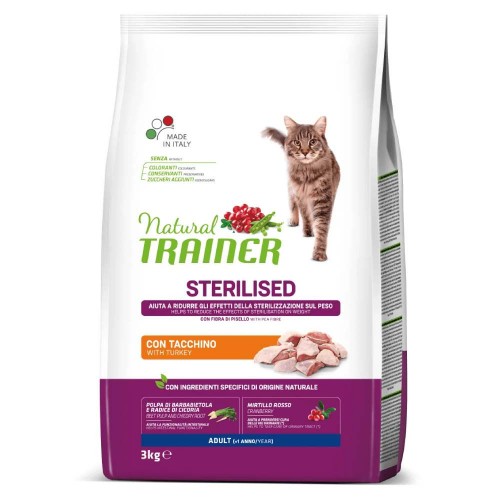 CROCCHETTE GATTO STERILISED ADULT CON TACCHINO 3 KG - NATURAL TRAINER