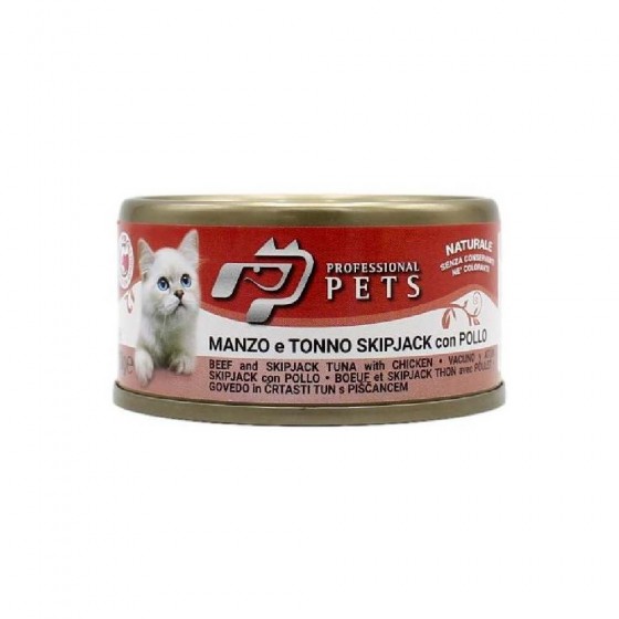UMIDO PER GATTO GUSTO MANZO E TONNO SKIPJACK CON POLLO 70 GR - PROFESSIONAL PET