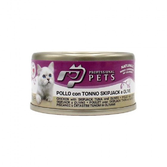 UMIDO PER GATTO GUSTO POLLO CON TONNO SKIPJACK E OLIVE 70 GR - PROFESSIONAL PET