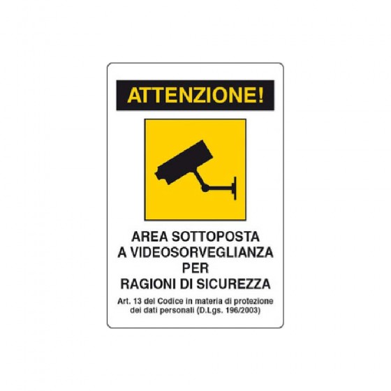 CARTELLO SEGNALETICO "AREA VIDEOSORVEGLIATA" 30 X 20 CM