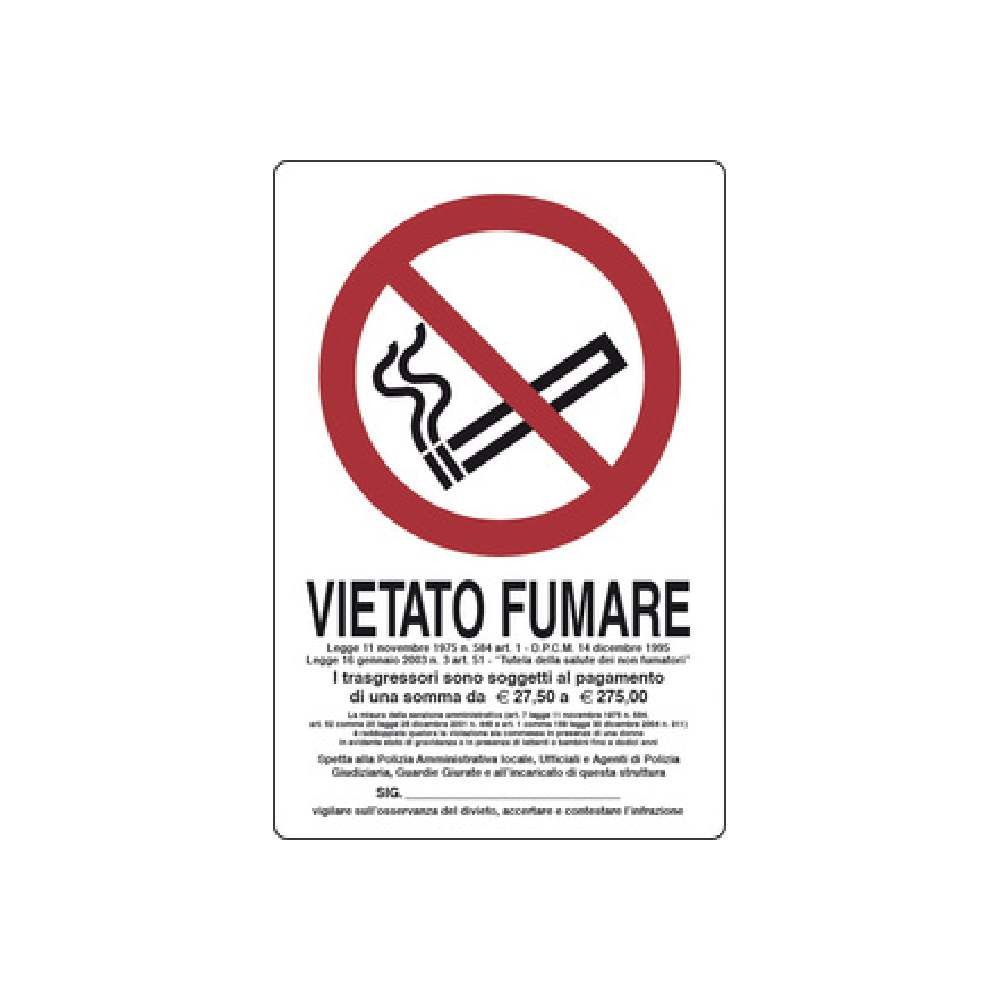 CARTELLO SEGNALETICO "VIETATO FUMARE" 30 X 20 CM