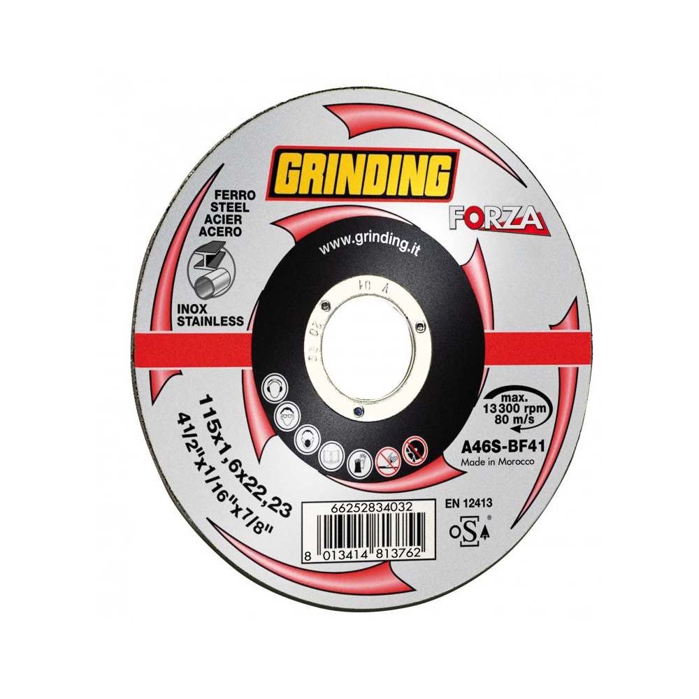 DISCO ABRASIVO PIANO "FORZA" PER FERRO 115 MM SPESS.1,6 MM - GRINDING DISCO ABRASIVO PIANO "FORZA" PER FERRO 115 MM SPESS.1,6 MM - GRINDING