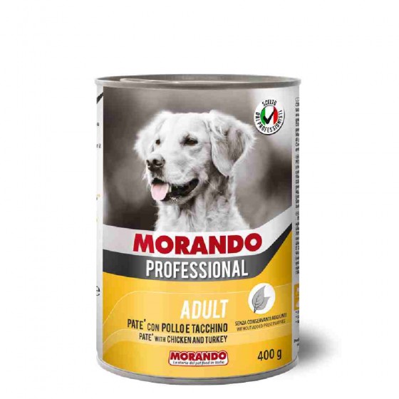 PATE' CANE ADULT CON POLLO E TACCHINO 400 GR - MORANDO PROFESSIONAL