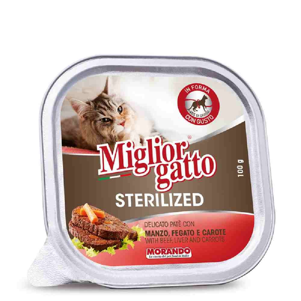 PATE' GATTO STERILIZED DELICATO CON MANZO FEGATO E CAROTE 100 GR - MIGLIORGATTO