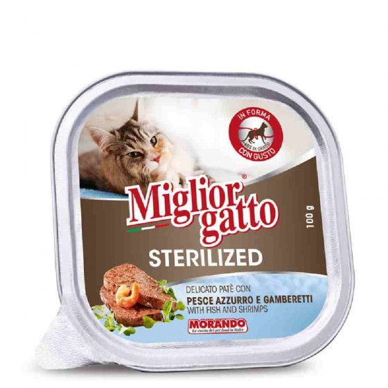 PATE' GATTO STERILIZED DELICATO CON PESCE AZZURRO E GAMBERETTI 100 GR - MIGLIORGATTO