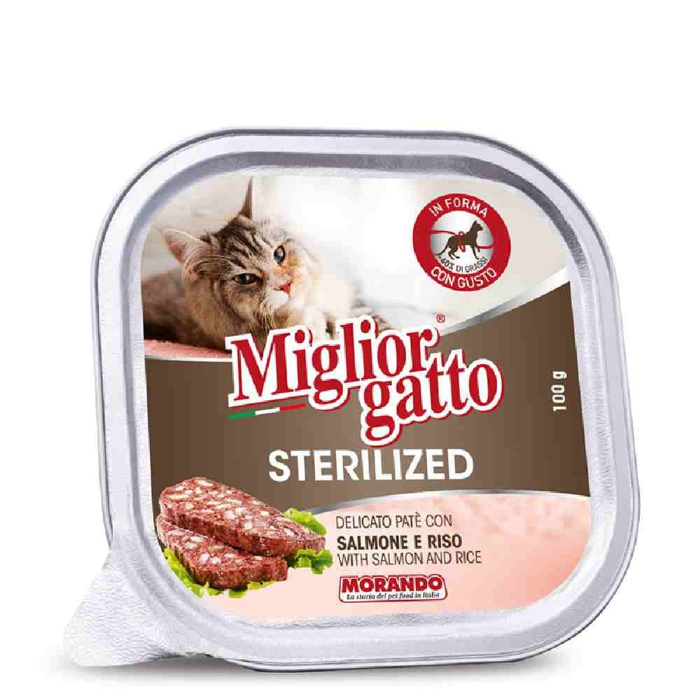 PATE' GATTO STERILIZED DELICATO CON SALMONE E RISO 100 GR - MIGLIORGATTO