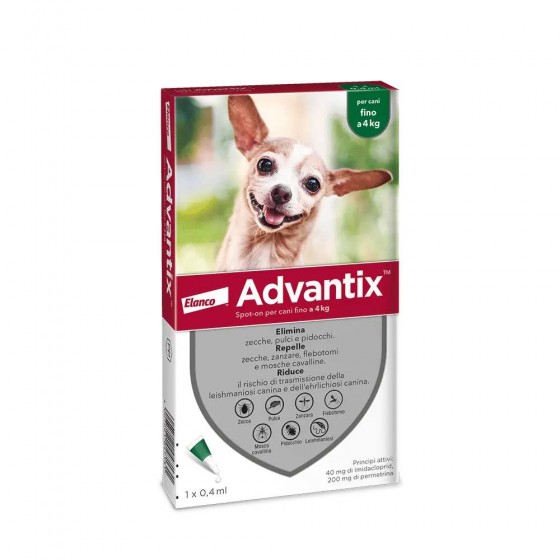 PIPETTE ADVANTIX ® SPOT-ON PER CANI CON PESO FINO A 4 KG PEZZI 6 X 0,4 ML - ELANCO