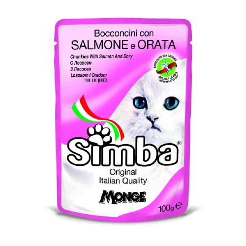 BOCCONCINI GATTO SIMBA ADULT CON SALMONE E ORATA 100 GR- MONGE