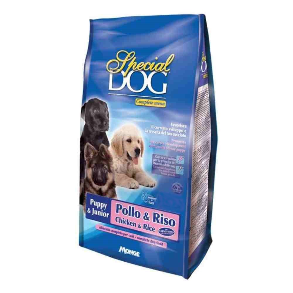 CROCCHETTE CANE SPECIAL DOG PREMIUM QUALITY PUPPY&JUNIOR CON POLLO E RISO 4 KG - MONGE
