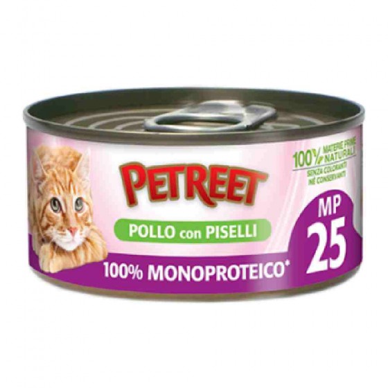 ALIMENTO UMIDO PER GATTO ADULTO 100% MONOPROTEICO CON POLLO E PISELLI 60 GR - PETREET