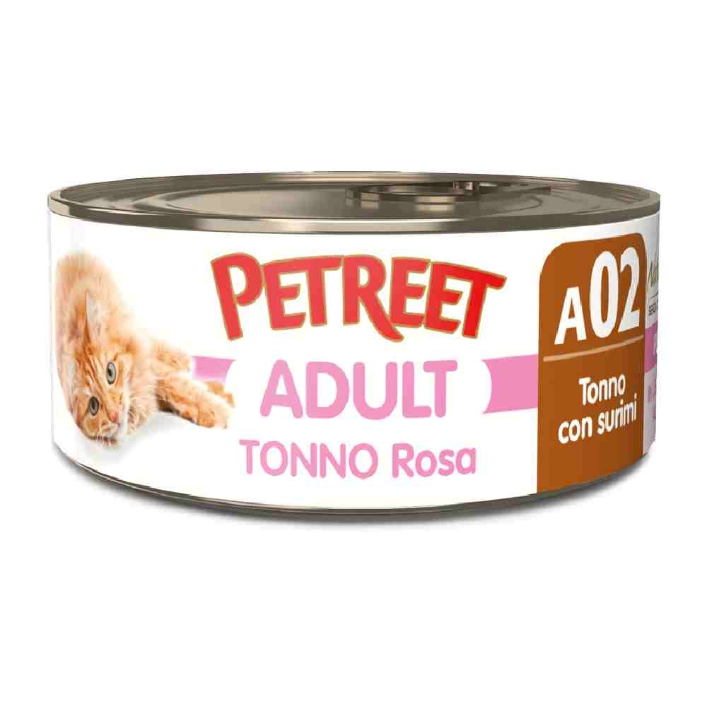 ALIMENTO UMIDO PER GATTO ADULTO CON TONNO ROSA E SURIMI  70 GR - PETREET