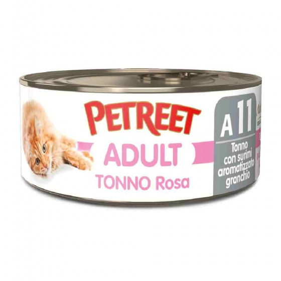 ALIMENTO UMIDO PER GATTO ADULTO CON TONNO ROSA E SURIMI AROMATIZZATI AL GRANCHIO 70 GR - PETREET