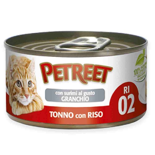 ALIMENTO UMIDO PER GATTO ADULTO CON TONNO E GRANCHIO 85 GR - PETREET