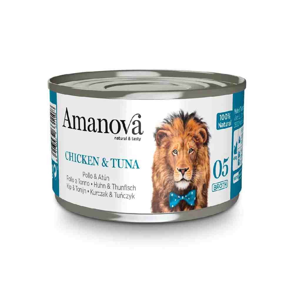 ALIMENTO UMIDO GATTO 100% NATURALE 05 CON POLLO E TONNO IN BRODO 70 GR - AMANOVA