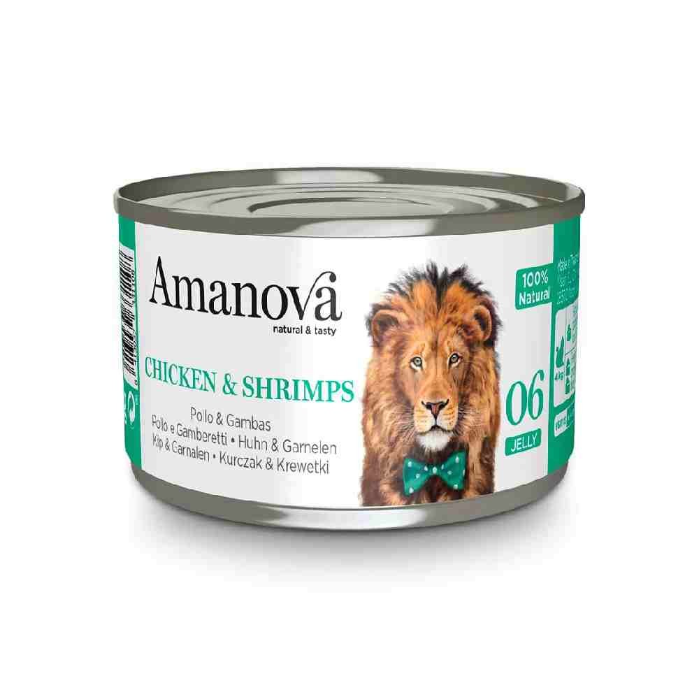 ALIMENTO UMIDO GATTO 100% NATURALE 06 CON POLLO E GAMBERI IN GELATINA 70 GR - AMANOVA
