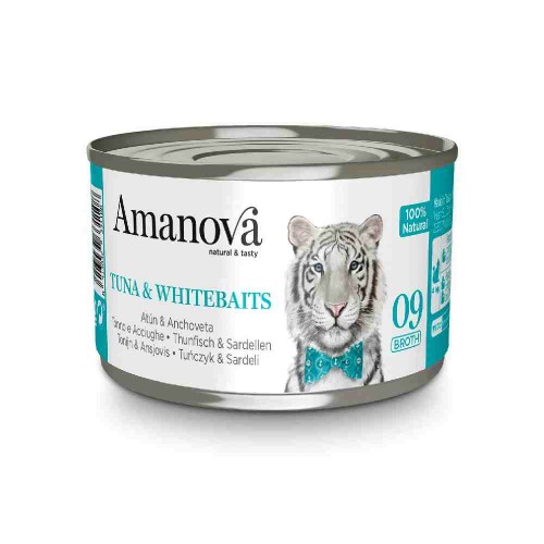 ALIMENTO UMIDO GATTO 100% NATURALE 09 CON TONNO E ACCIUGHE IN BRODO 70 GR - AMANOVA