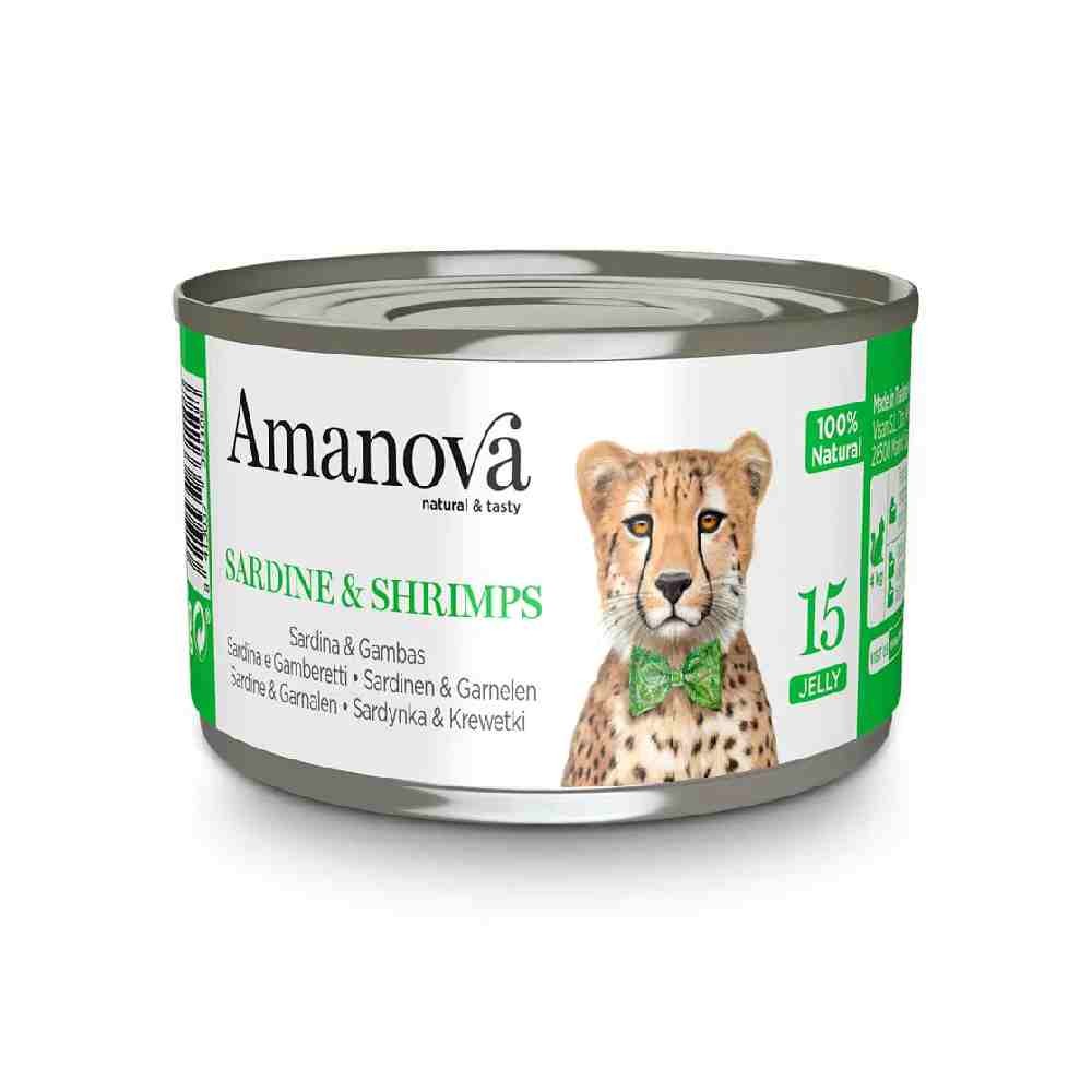 ALIMENTO UMIDO GATTO 100% NATURALE 15 CON SARDINE E GAMBERI IN GELATINA 70 GR - AMANOVA