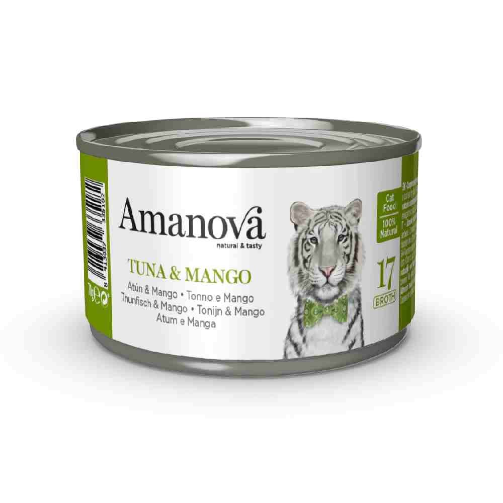 ALIMENTO UMIDO GATTO 100% NATURALE 17 CON TONNO E MANGO IN BRODO 70 GR - AMANOVA