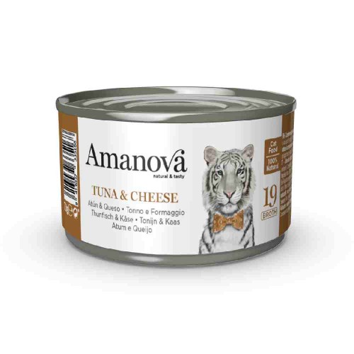 ALIMENTO UMIDO GATTO 100% NATURALE 19 CON TONNO E FORMAGGIO IN BRODO 70 GR - AMANOVA