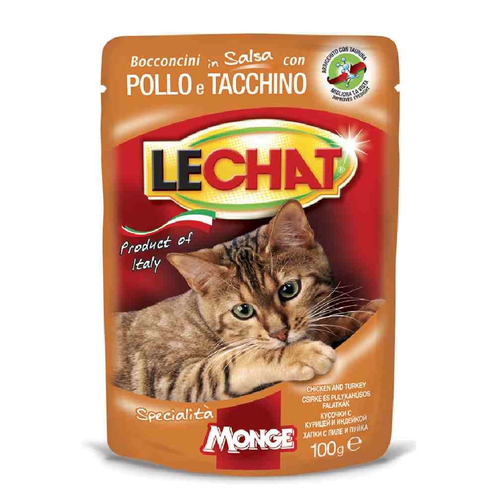 BOCCONCINI IN SALSA GATTO LECHAT CON POLLO E TACCHINO 100 GR - MONGE