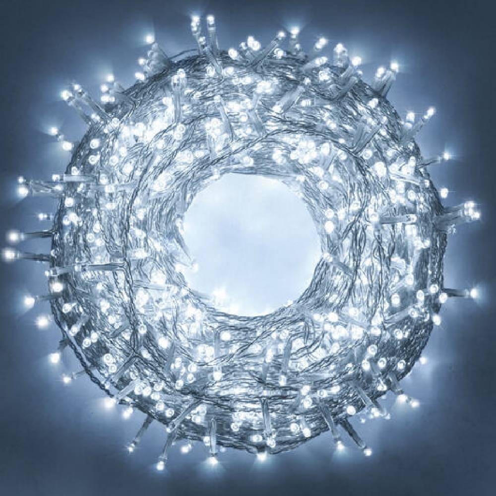 CATENA CON GIOCHI DI LUCE 180 LED BIANCO FREDDO 9 MT + 5 MT CAVO