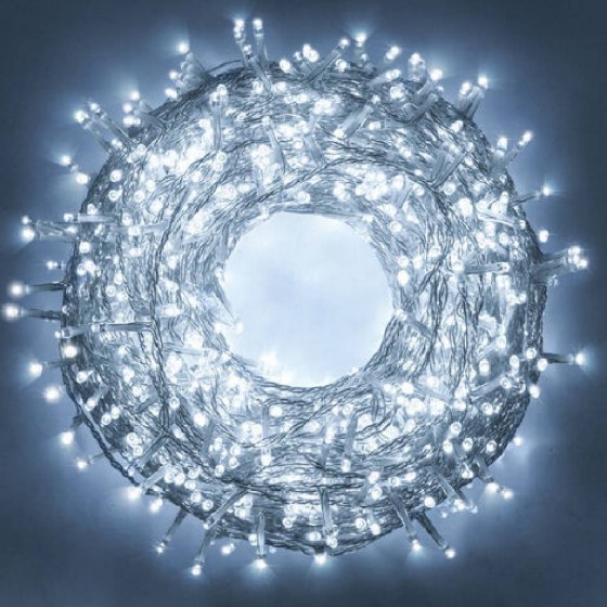 CATENA CON GIOCHI DI LUCE 500 LED BIANCO FREDDO 25 MT + 5 MT CAVO