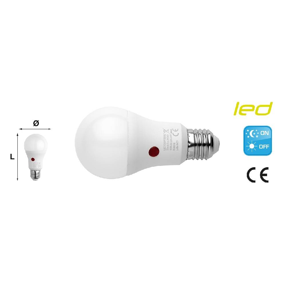 LED LAMPADA CON SENSORE CREPUSCOLARE E27 10,5 W 1055 L 3000 K LUCE CALDA -  MAURER