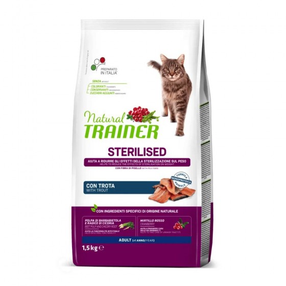 CROCCHETTE GATTO STERILISED ADULT CON TROTA 1,5 KG - NATURAL TRAINER