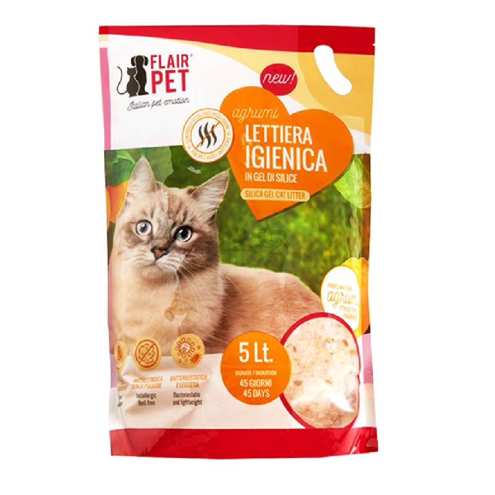 LETTIERA IGIENICA IN GEL DI SILICE PROFUMAZIONE AGRUMI 5 LT - FLAIR PET