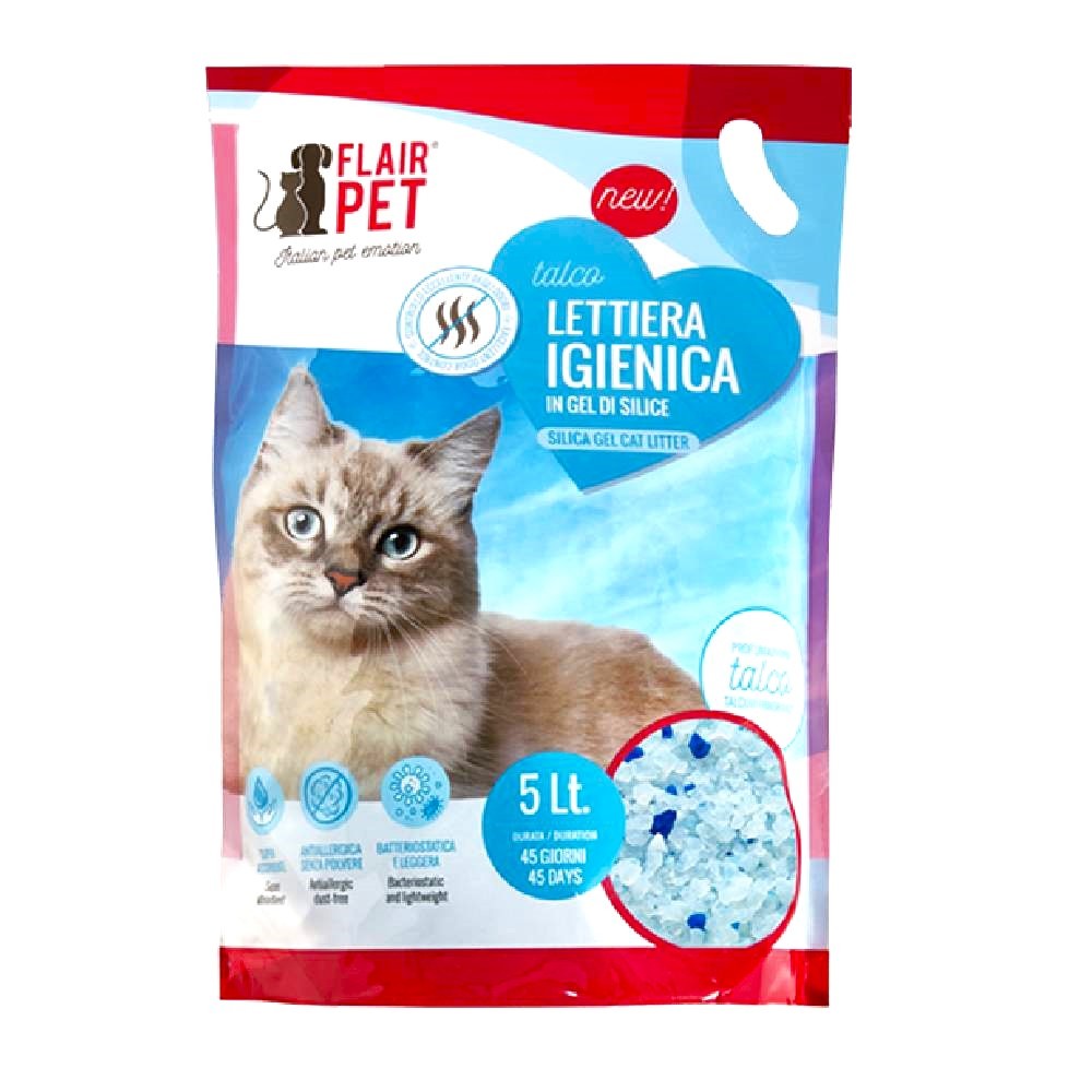 LETTIERA IGIENICA IN GEL DI SILICE PROFUMAZIONE TALCO 5 LT - FLAIR PET