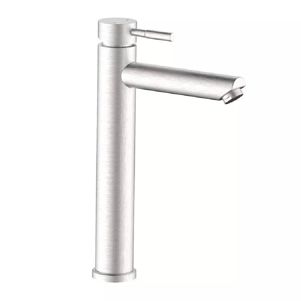 MISCELATORE LAVABO MODELLO ALTO IN ACCIAIO SPAZZOLATO SERIE "ANTEA"