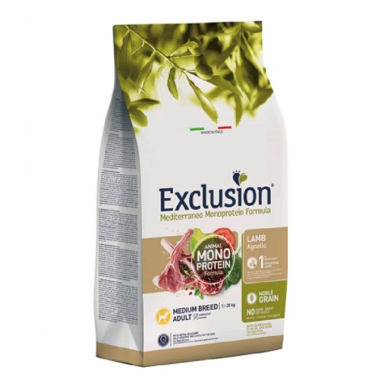 EXCLUSION MEDITERRANEO MONOPROTEICO NOBLE GRAIN MEDIUM ADULT CROCCHETTE AGNELLO 12 KG