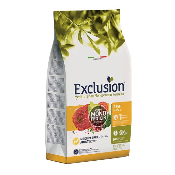 EXCLUSION MEDITERRANEO MONOPROTEICO NOBLE GRAIN MEDIUM ADULT CROCCHETTE MANZO 12 KG