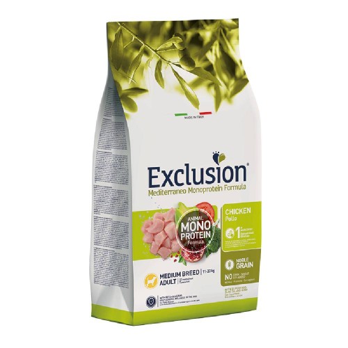 EXCLUSION MEDITERRANEO MONOPROTEICO NOBLE GRAIN MEDIUM ADULT CROCCHETTE POLLO 12 KG