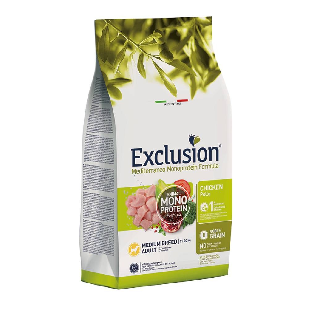 EXCLUSION MEDITERRANEO MONOPROTEICO NOBLE GRAIN MEDIUM ADULT CROCCHETTE POLLO 12 KG