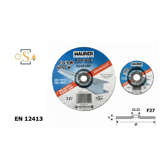 MOLA ABRASIVA LEVIGATURA FERRO MM 230X6 FORO Ø 22,23 MM - MAURER PLUS