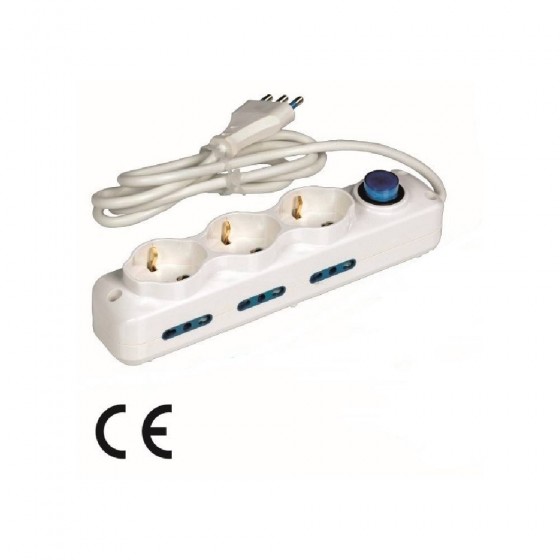 MULTIPRESA SPINA 2P+T 16A - 3+6 USCITE 2P+T 16A BIPASSO + SCHUKO - CAVO 1,5 MT E INTERRUTTORE - COLORE BIANCO - MAURER