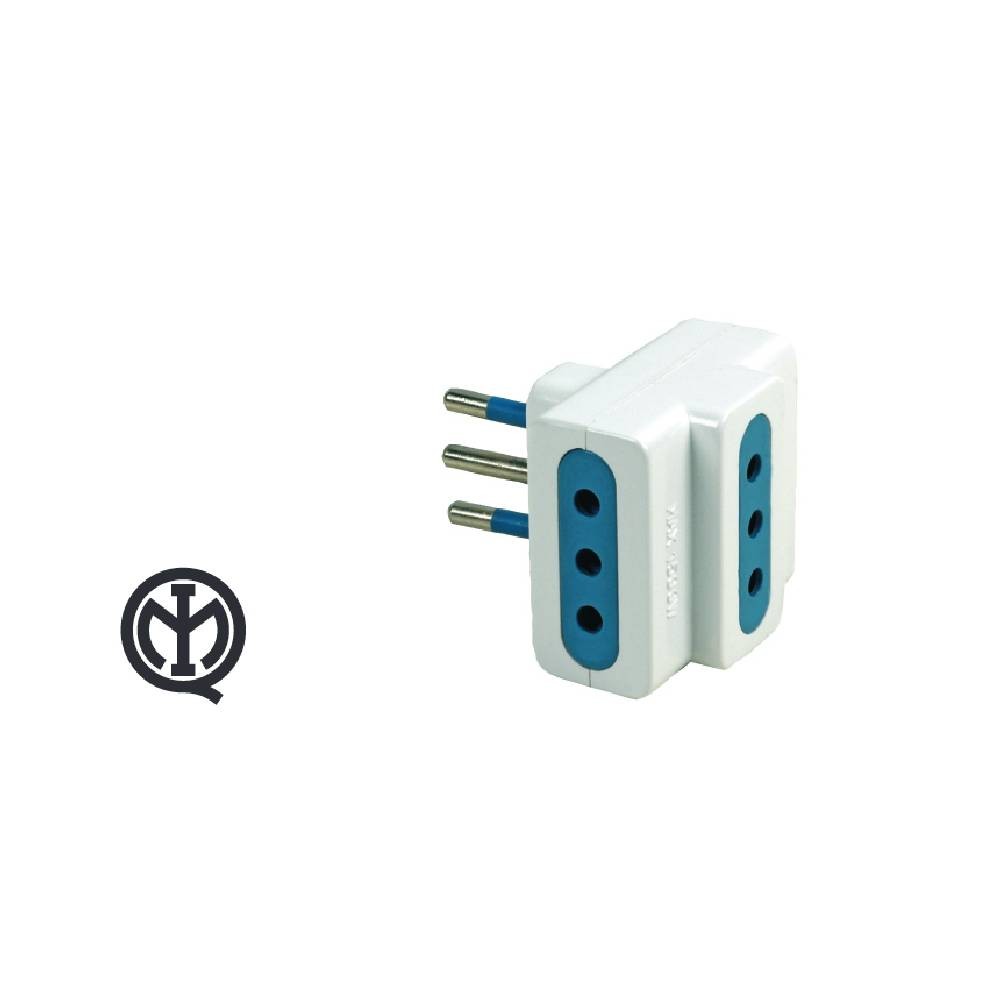 ADATTATORE TRIPLO - SPINA 10A 2P+T - TRE PRESE 2P+T 10A COLORE BIANCO - MAURER