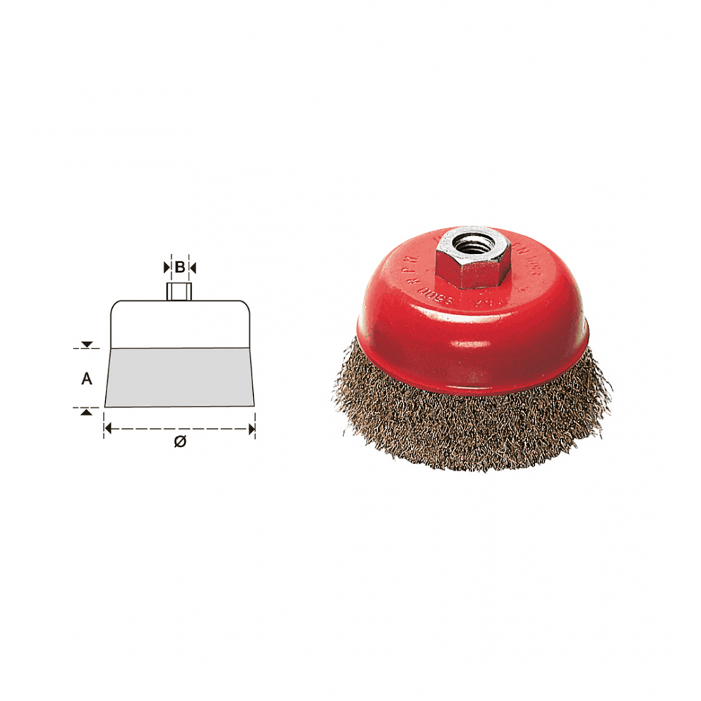SPAZZOLA A TAZZA CON FILO ACCIAIO ONDULATO 0,3 MM - Ø 65X24 MM - 14MA CF IN BLISTER - MAURER SPAZZOLA A TAZZA CON FILO ACCIAIO ONDULATO 0,3 MM - Ø 65X24 MM - 14MA CF IN BLISTER - MAURER