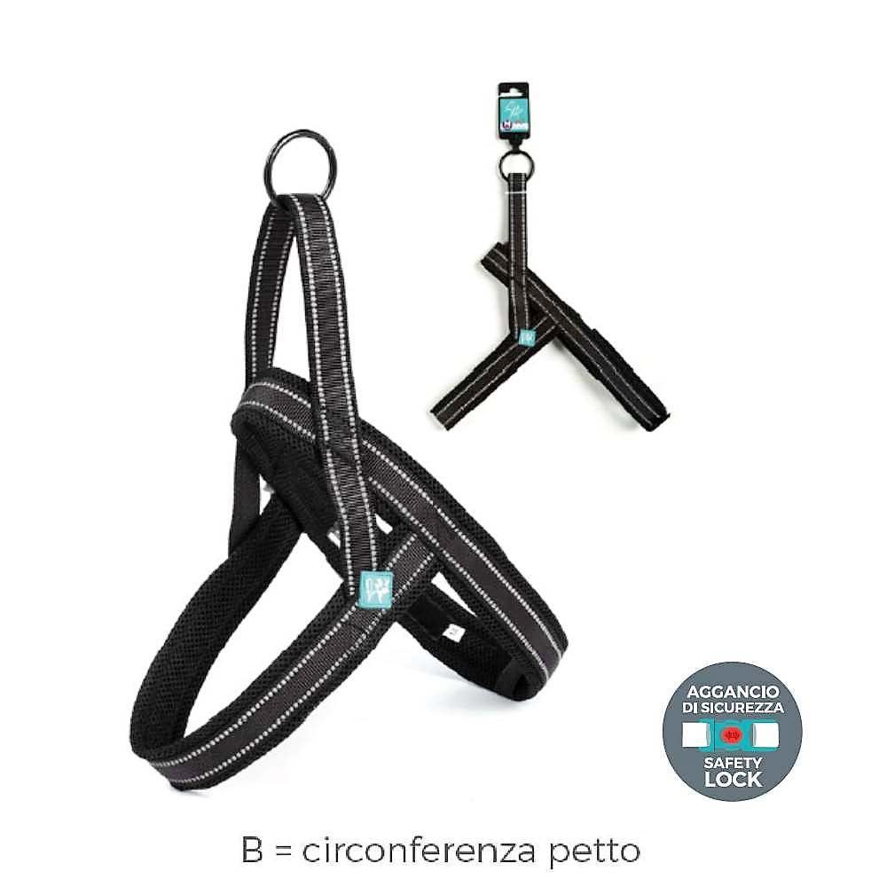 PETTORINA NORVEGESE IN NYLON E MESH COL NERO TG. S B: 54 - 64 CM - LEOPET