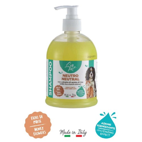 SHAMPOO NEUTRO PER CANI / GATTI CON ESTRATTO DI AMIDO RISO E FIORI DI MIELE 500 ML - LEOPET